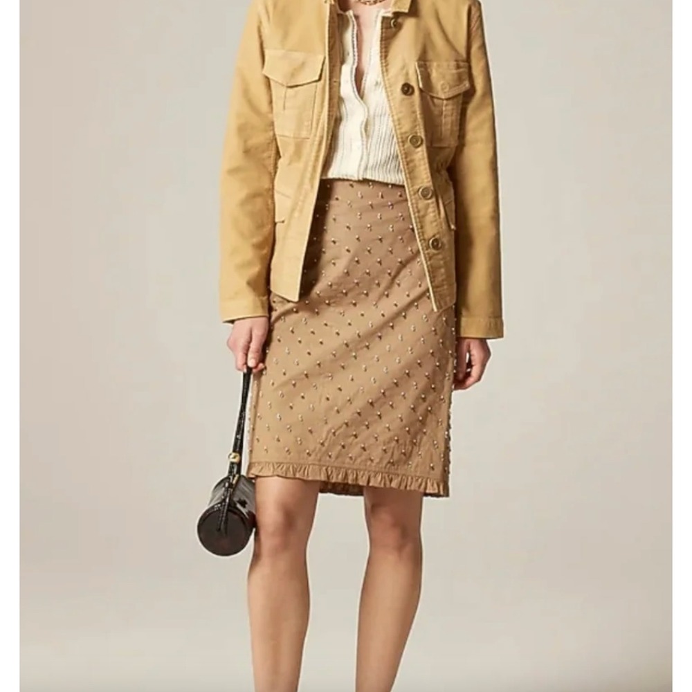 J. CREW COLLECTION Embellished Ruffle-Trim Pencil Midi Skirt in Chino CM748